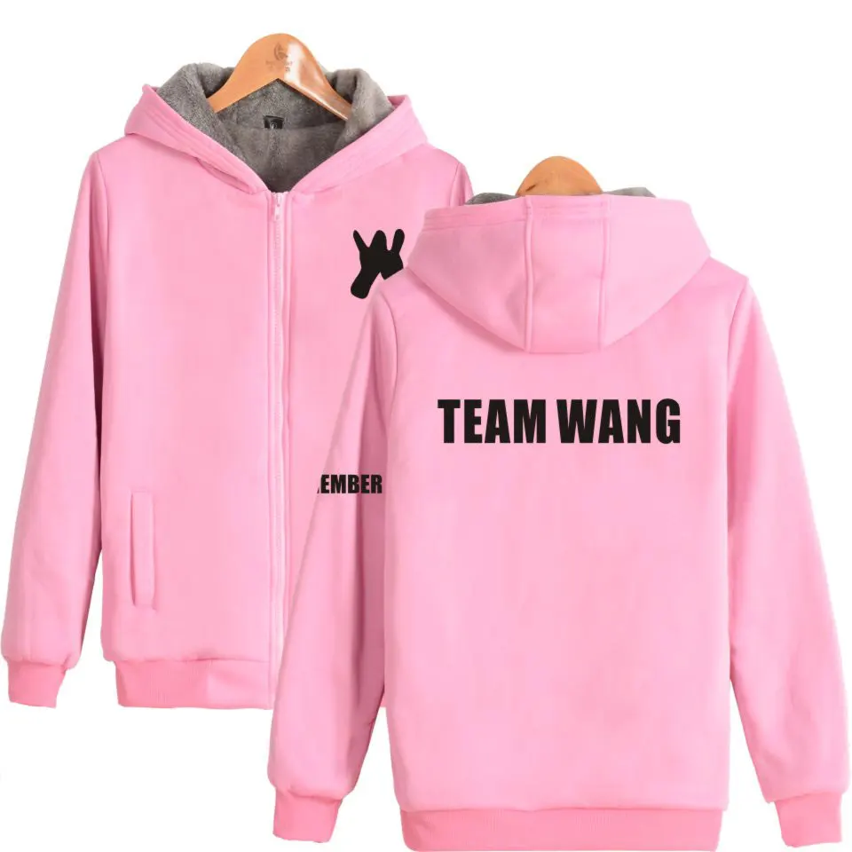 

GOT7 Jackson Wang TEAM WANG Idols Kpop Zipper Hoodie Men/Women Sweatshirt Winter Fashion Thicker Hoodie Zip-Up