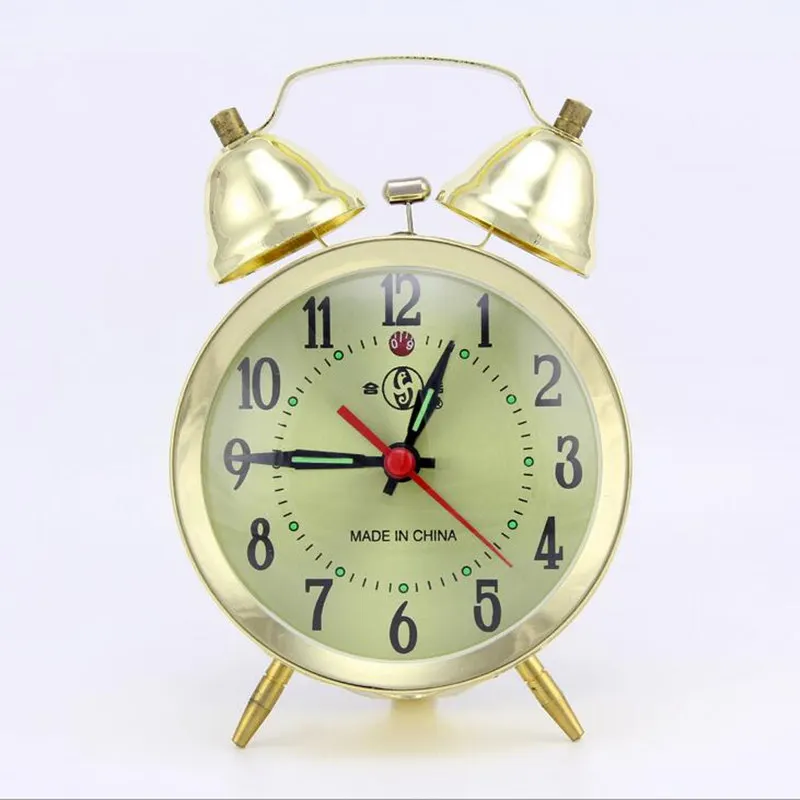 Retro Double Bell Gold Silver Clocks With Backlight Metal Circular Mechanical Clockwork Alarm Clock | Дом и сад