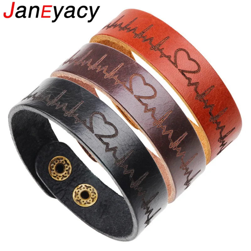 Janeyacy 2018 креативный модный кожаный браслет для мужчин Pulseira Masculina оригинальный ECG
