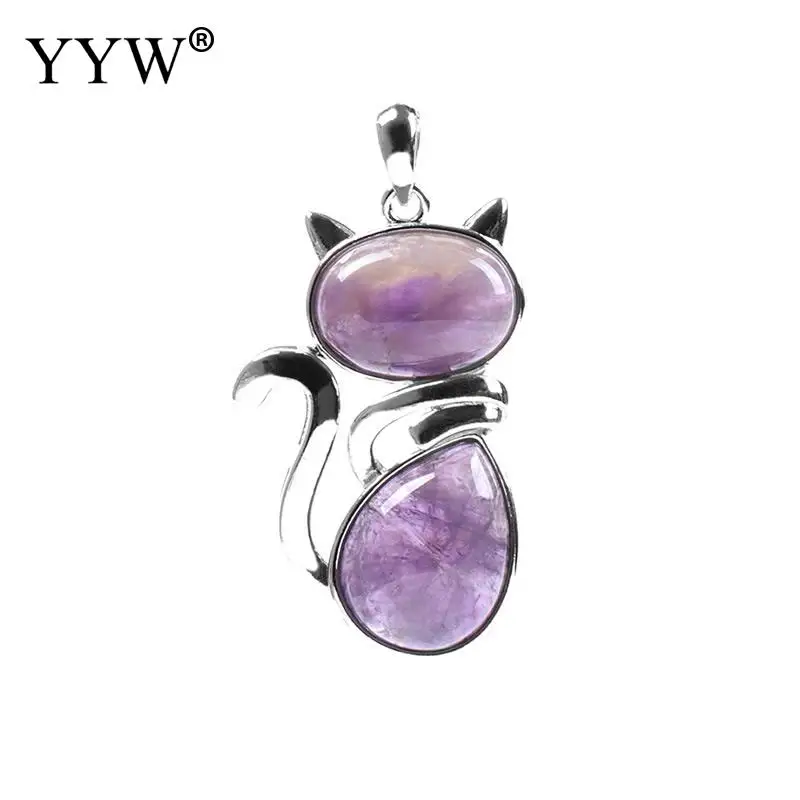 YYW кулон из натурального камня для женщин и девушек милый кот в форме рока розовый