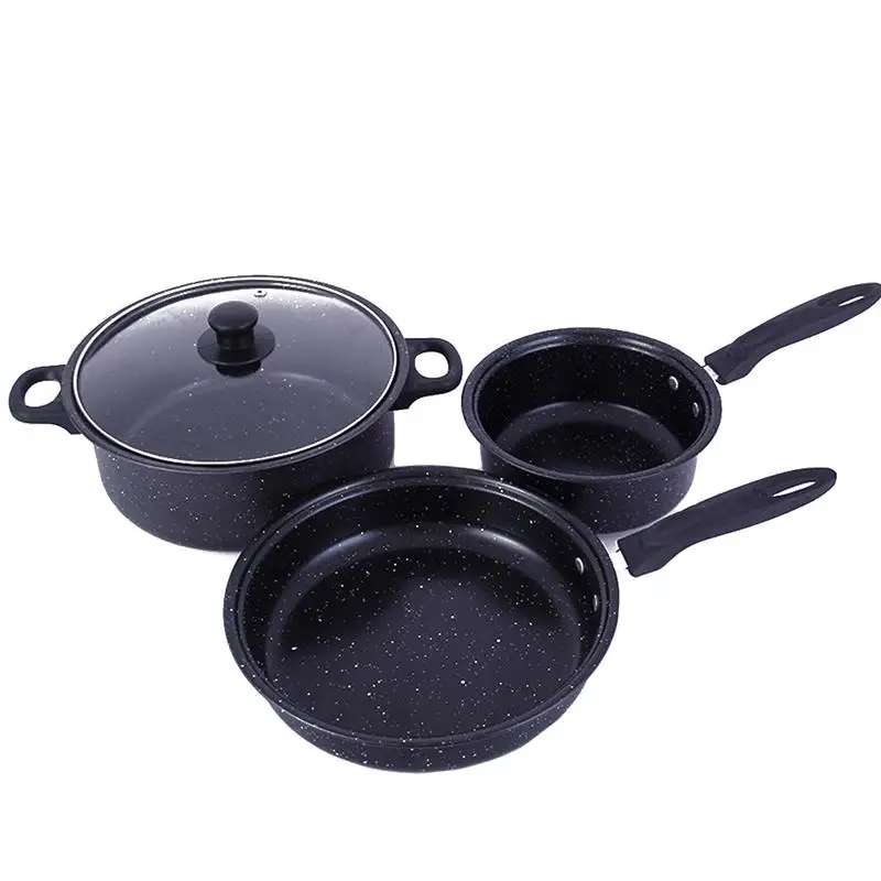 

3PCS Stone Cookware Set Non-Stick Frying Pan Stockpot Milk Pan Gift Cookware Set Steak Pan No Fumes With Lid