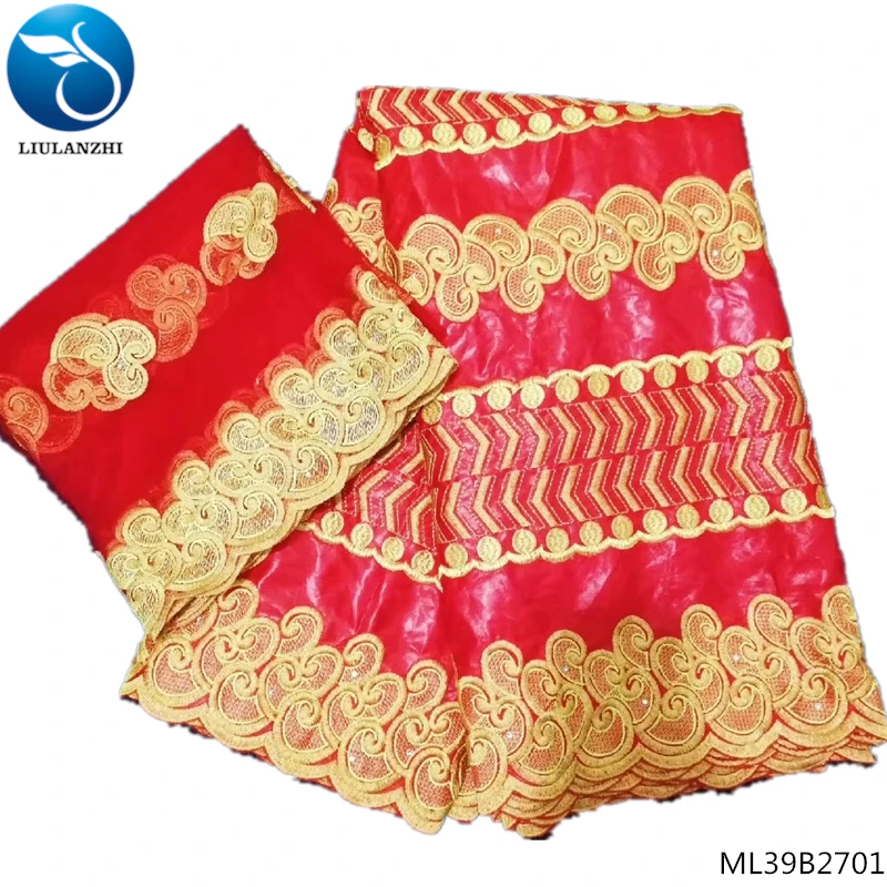 

LIULANZHI african bazin batik fabric wholesale brocade fabric red color embroidery design dress high quality ML39B27