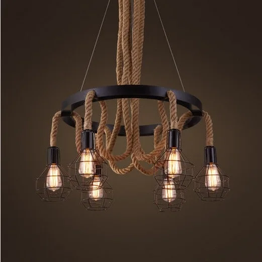 Ретро Лофт стиль пеньковая веревка Droplight Эдисон подвесные светильники винтажное