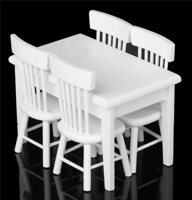 1:12 миниатюрная мебель для кукольного домика Белая столовая 1 стол 4 стула набор из