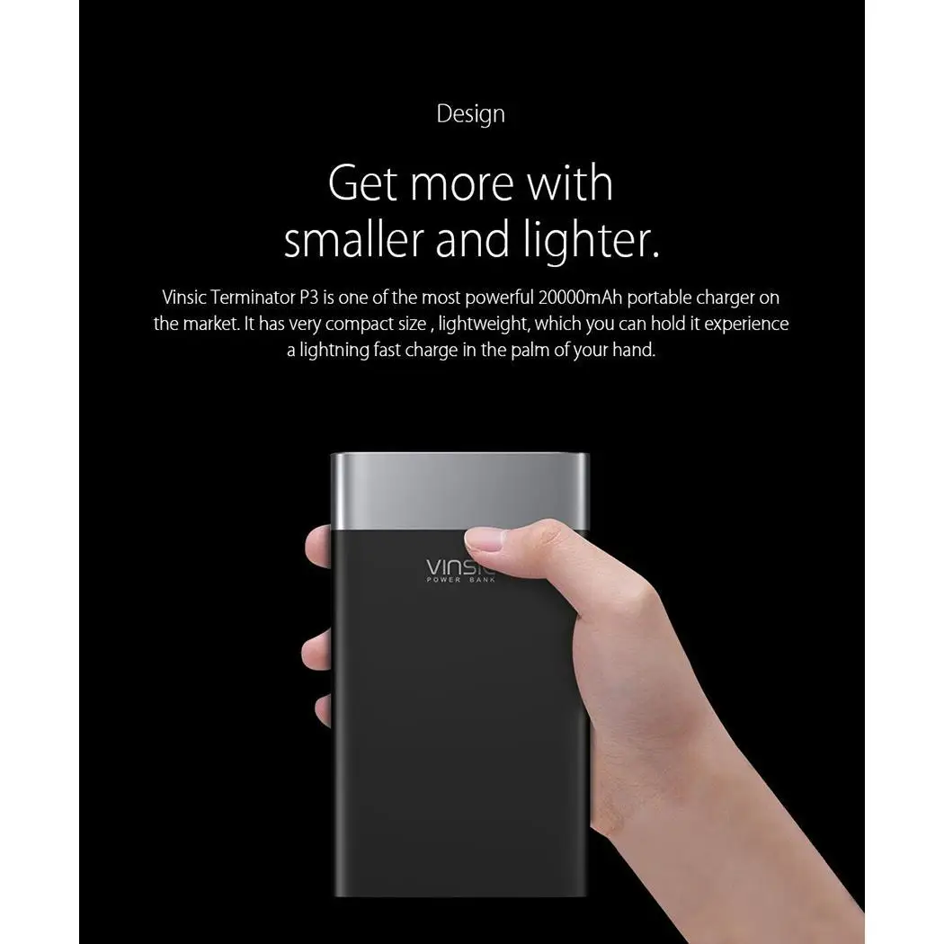 Внешний аккумулятор Vinsic 20000 мАч Quick Charge 3 0 Мощность банка Тип-C два USB выхода