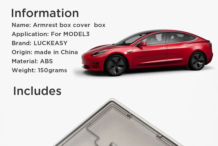 LUCKEASY Скрытая прозрачная коробка для хранения для Tesla модель 3- подлокотник коробка крышка коробка для хранения