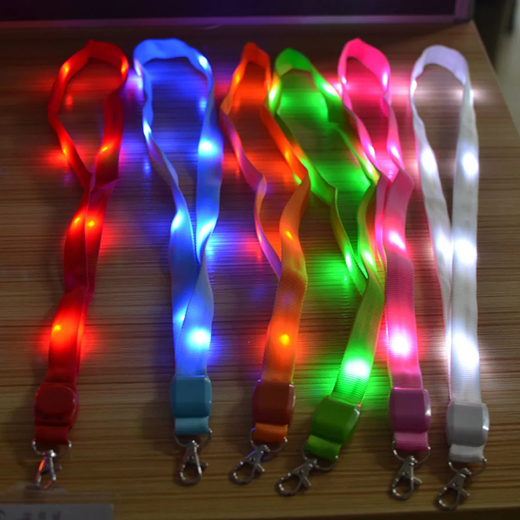 

LED Light Up Neck Strap Band Lanyard key chain ID Badge Hanging Lace Rope