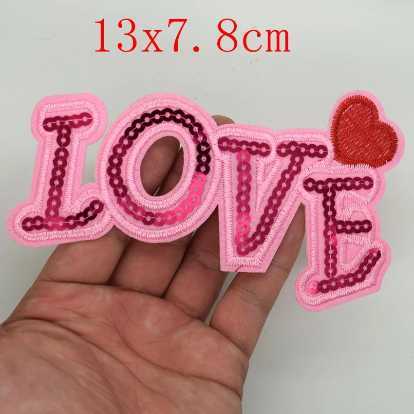 Розовый сердечко блесток любовь патч Вышитые Железо на аппликация патчи ткань