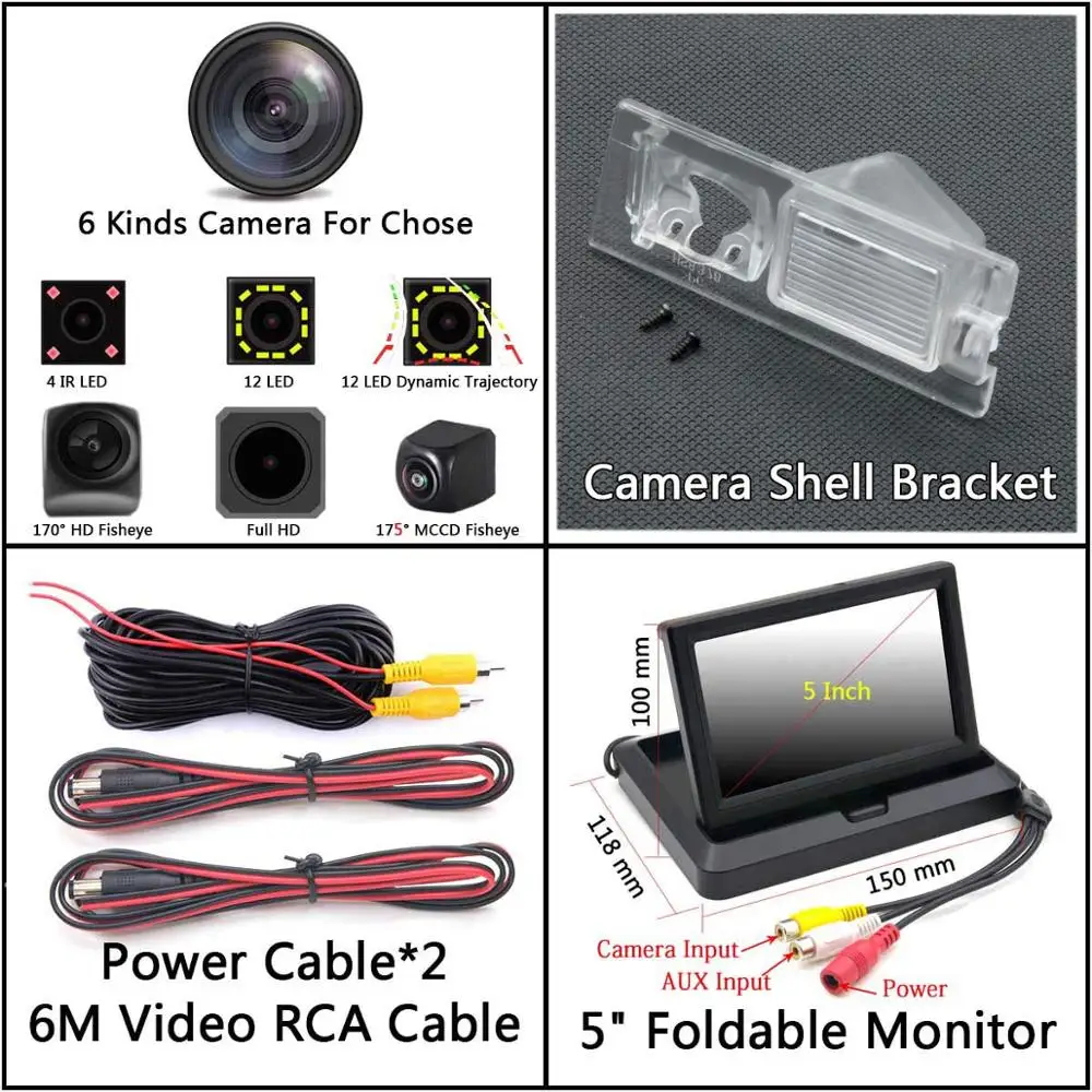 Camera 5 inch Fold 175 градусов рыбий глаз CCD резервный беспроводной парковочный монитор камера заднего вида для Jeep Cherokee KL Renegade - Название цвета: Camera 5 inch Fold