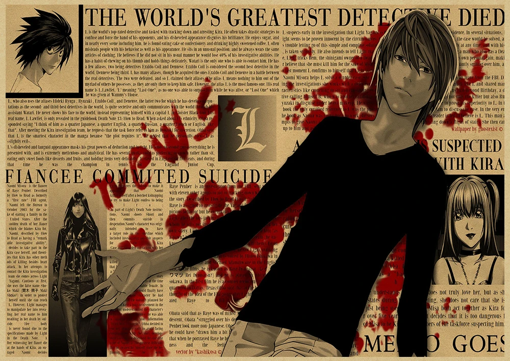 Death Note A стиль японский мультфильм комикс плакат крафт настенная бумажная наклейка Бар Кафе декоративный Paintin