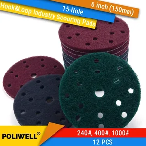 Промышленные Мочалки с круглыми липучками, 6 дюймов, 150 мм, 15 отверстий, 2404001000 Грит, 12 шт.