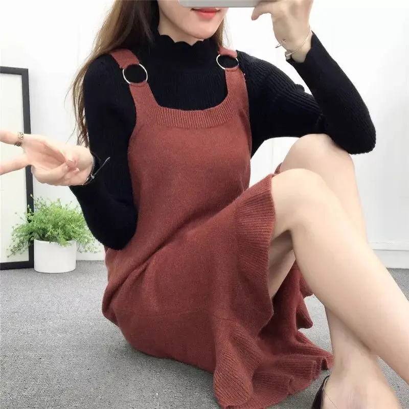 Женское трикотажное платье жилет длинное свитер в Корейском стиле|dress sweater|fashion