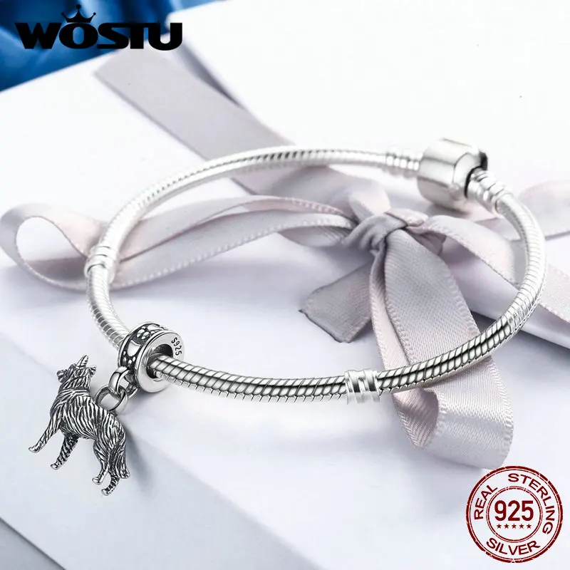 WOSTU Настоящее серебро 925 пробы овчарка Собака Собачка подвеска Очаровательные