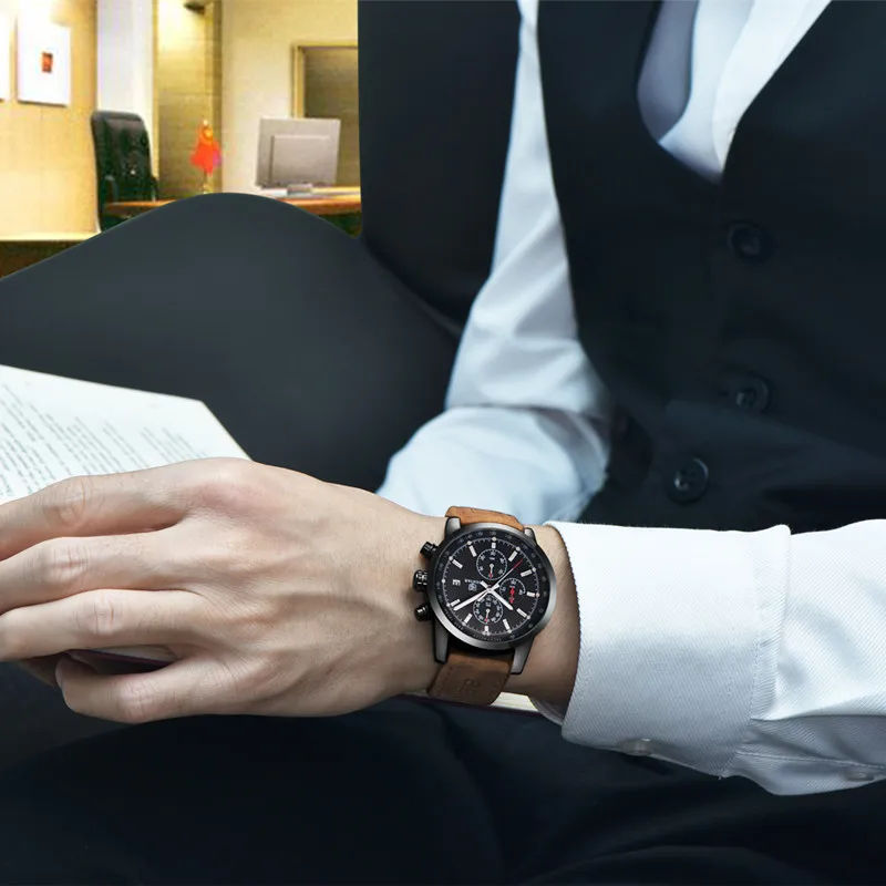 

BENYAR Fashion Men's Chronograph Watches Man Top Brand Luxury Quartz Watch Waterproof Leather Reloj Hombre Relogio Masculino