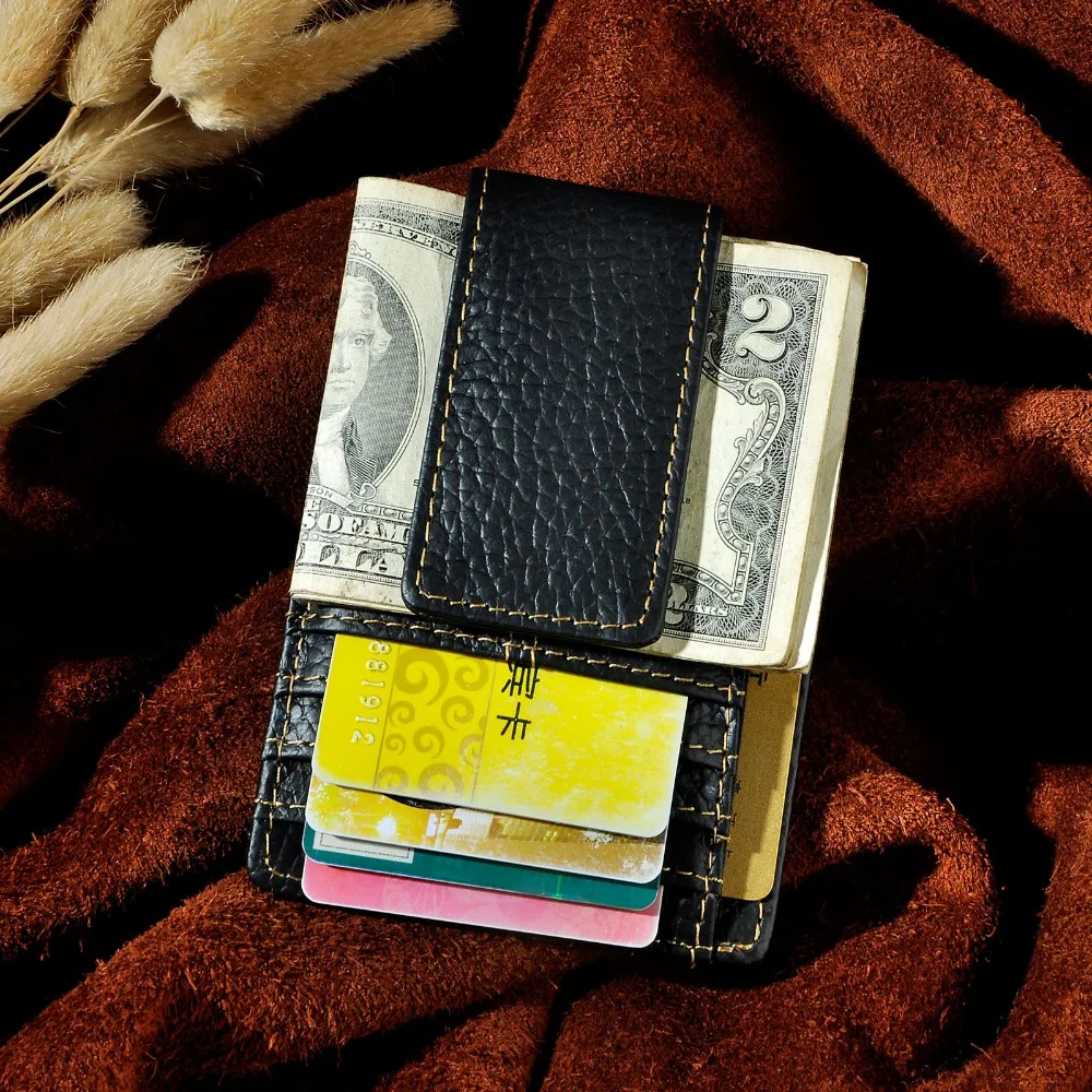 Male Original Leather Design Fashion Travel Slim Wallet Front Pocket Magnetic Large Capacity Money Clip Card Case For Men 1025-b | Багаж и