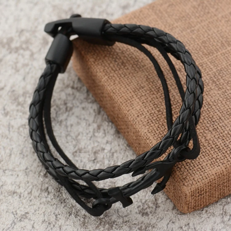 Vintage Anchor Bracelet Black Genuine Braided Leather Charm Bracelets Men Jewelry Party Gift Multi Layer Male Hip Hop | Украшения и