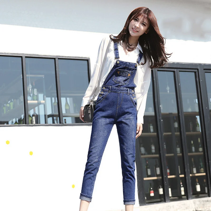 2017 женский джинсовый моющийся комбинезон модный на бретельках Весенние длинные