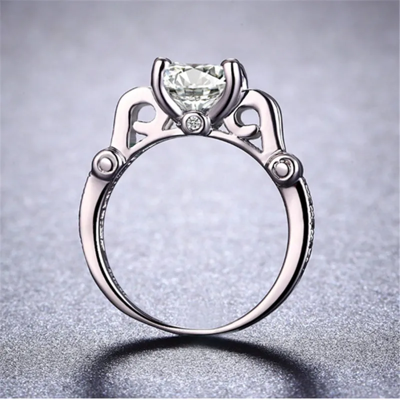 Vintage Big 8mm AAA Cubic Zirconia Rings For Women Elegant Green Crystal Fashion Ring White Gold Color Wedding Jewelry Gift B790 | Украшения