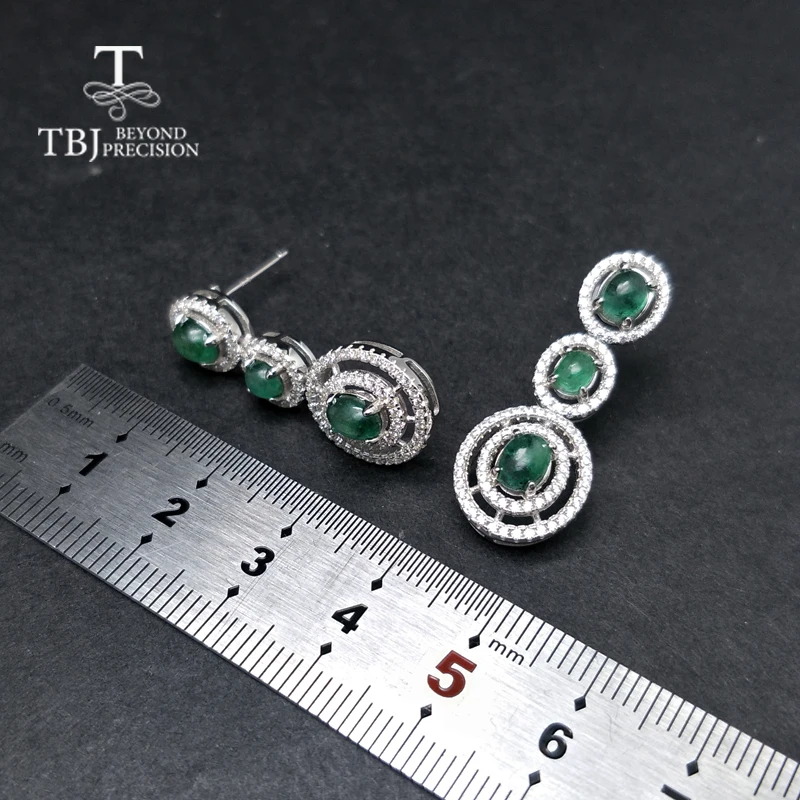 Женские серьги гвоздики с натуральным изумрудом TBJ элегантные ювелирные