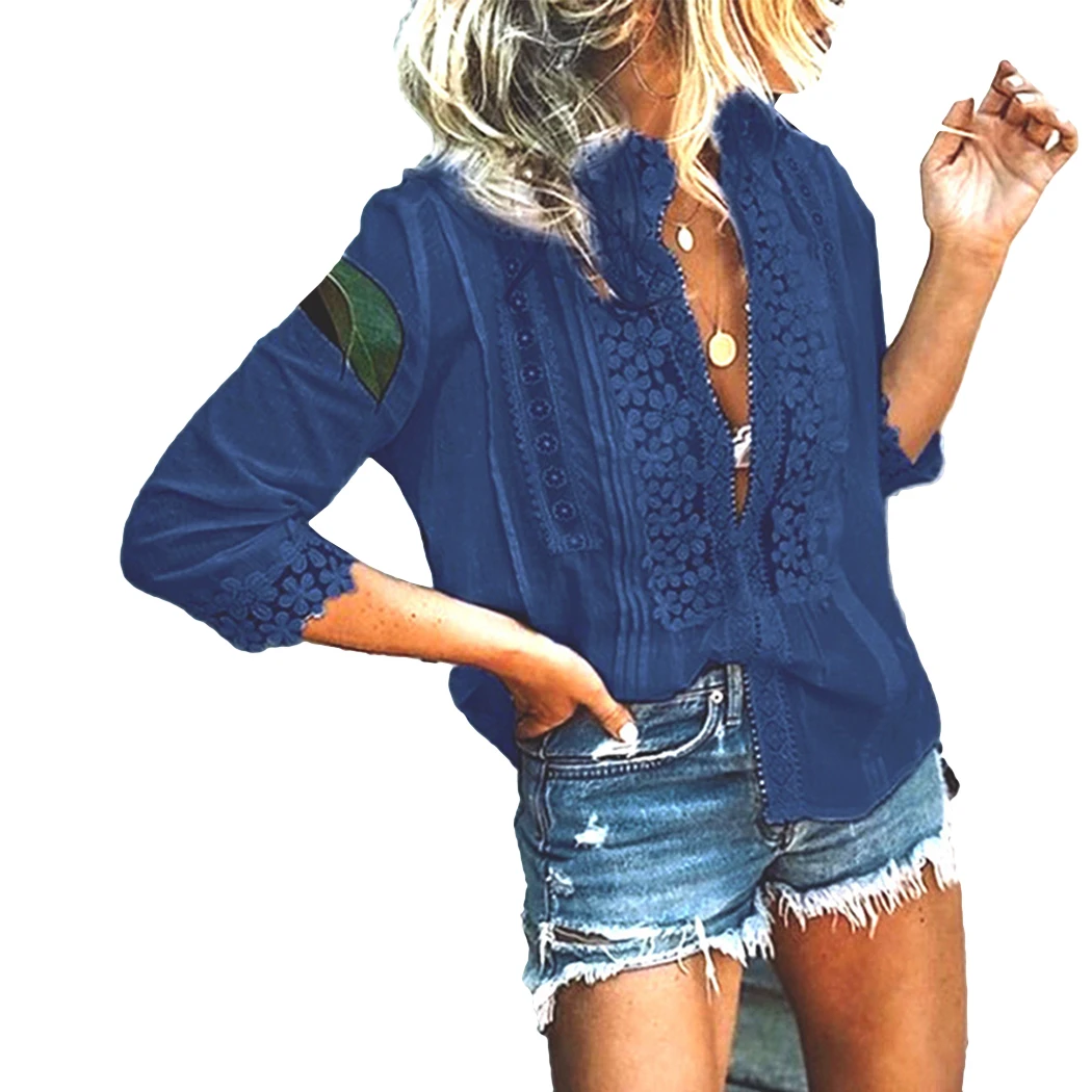 Женская белая блузка большого размера кружевная рубашка с коротким рукавом