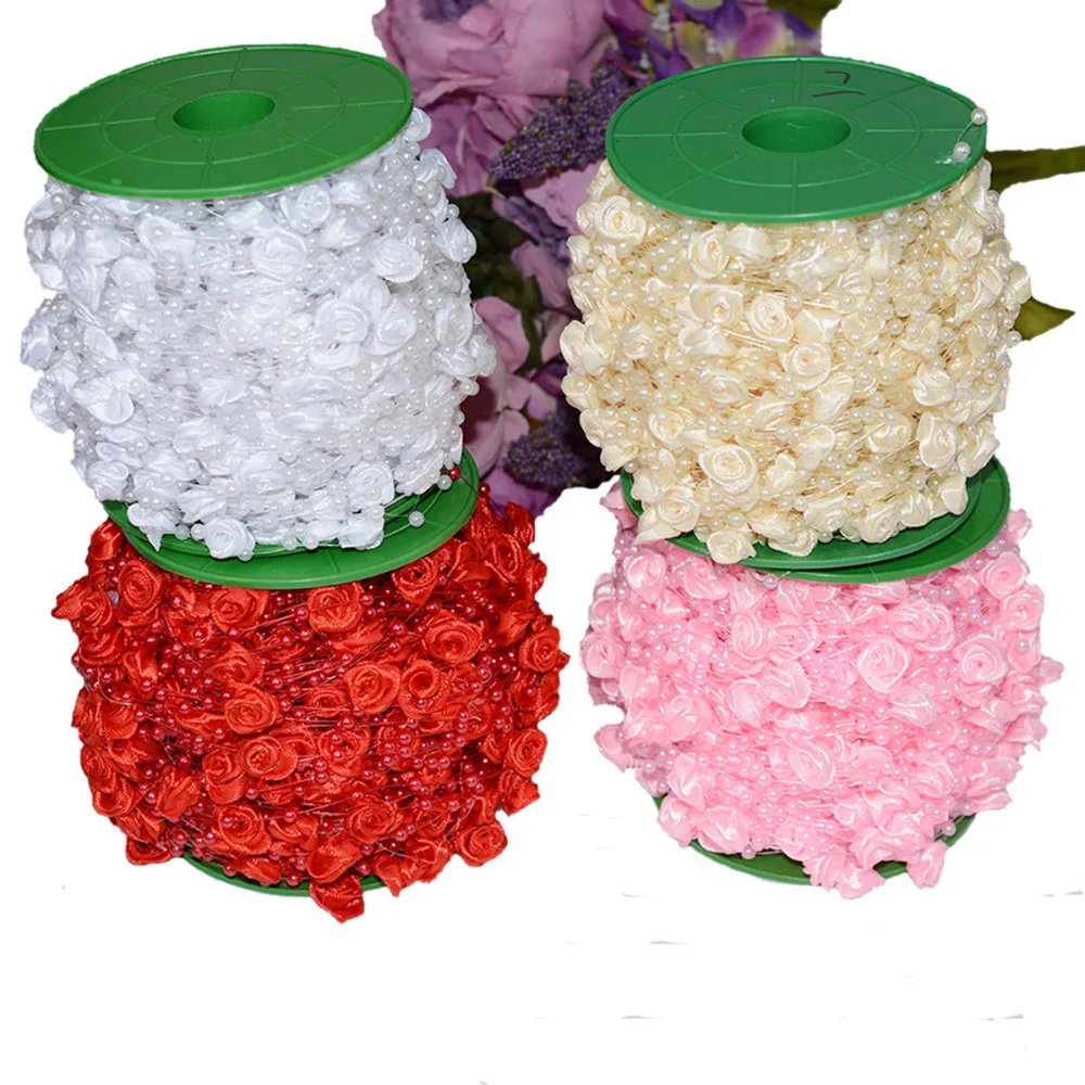 Красный розовый леска искусственный жемчуг цветок бусы цепочка гирлянда для