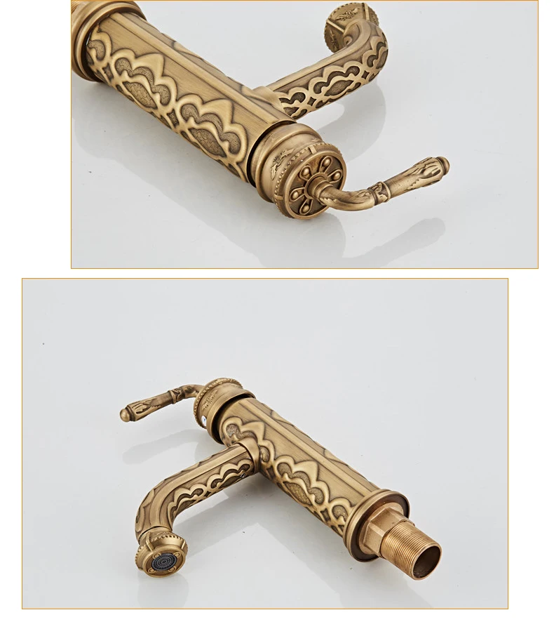 Basin Faucets Solid Brass Vintage Antique Bathroom Faucet Single Handle 360 Degree Swivel Hot and Cold Water Basin Mixer Tap