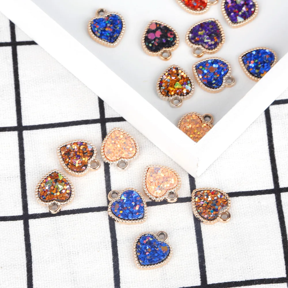 6pcs/lot 10x15mm Heart Shape Resin Sequin Charms Pendant For Necklace Bracelet Jewelry Making DIY Earring Findings | Украшения и