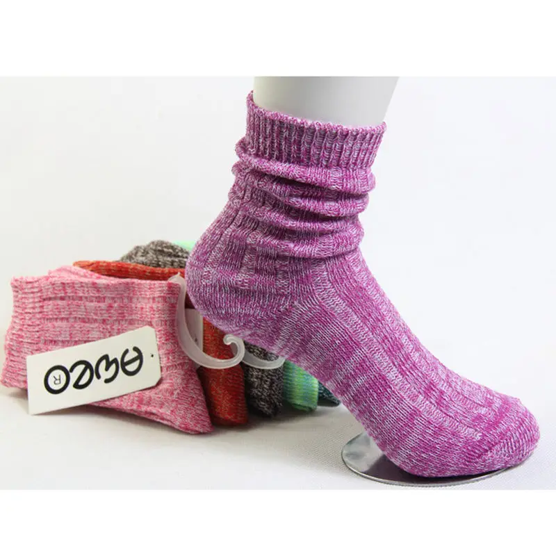 Теплые женские носки из хлопчатобумажной пряжи трикотажные чулки для дам чистый