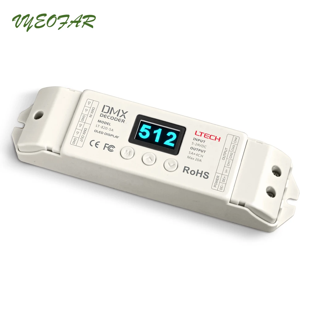 Светодиодный DMX512 декодер 4 канала RGBW DMX декодер светодиодный DMX-PWM декодер(8/16 бит по желанию, светодиодный Дисплей); 5A* 4 канальный выход