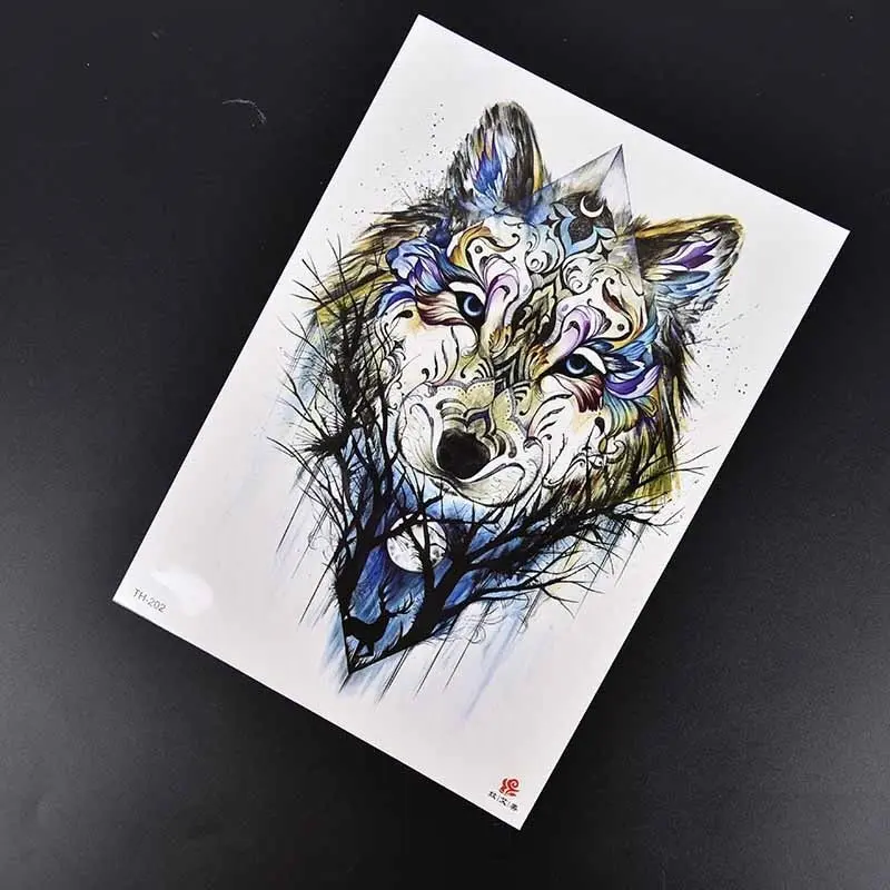 Водонепроницаемая Временная тату наклейка с изображением леса волка дерева