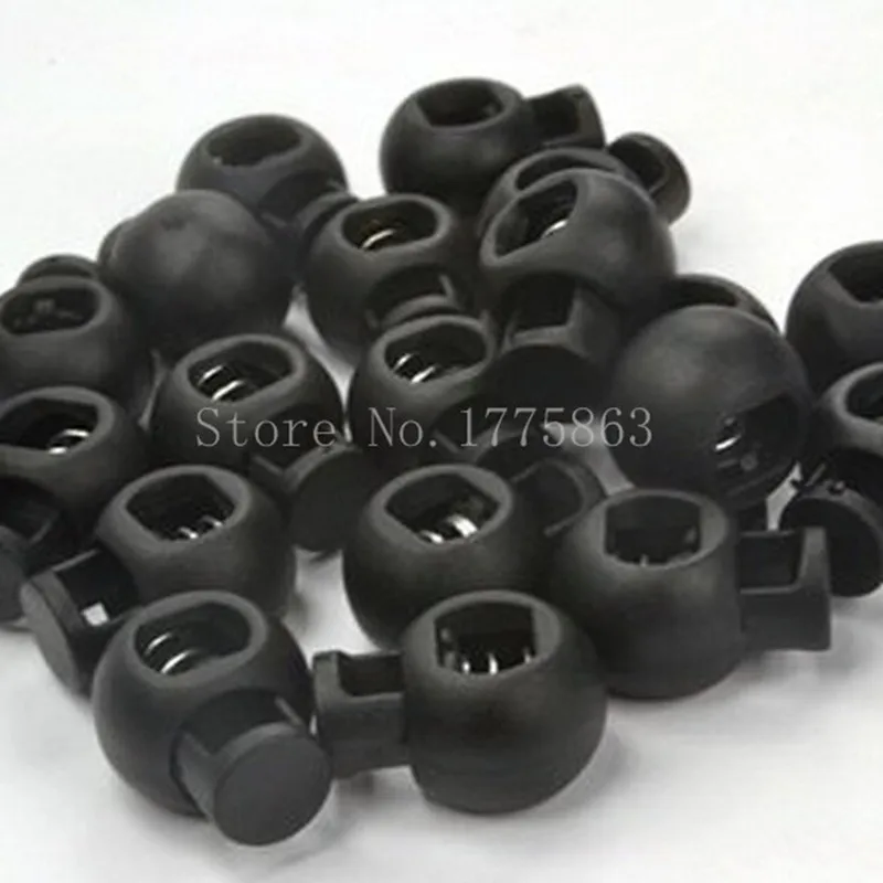

20 Pcs Plastic Spring Stop Toggle Cord Locks End Black Round Ball Shaped 7NK88