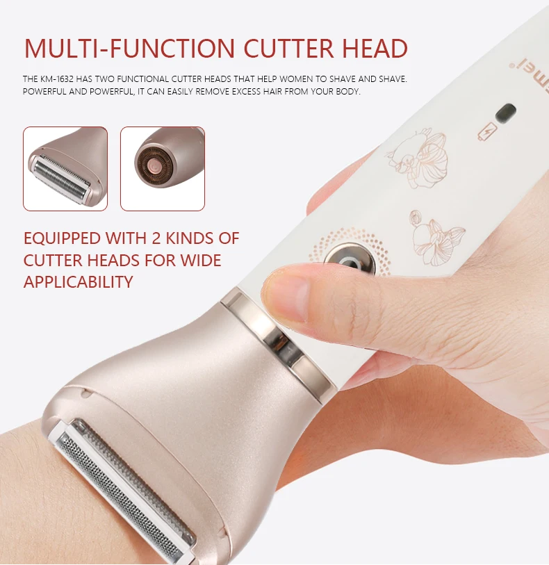 Kemei-1632 2 In 1 Women Electric Epilator Rechargeable Lady Shaver Depilation Machine Hair Removal Trimmer Epilator For Bikini