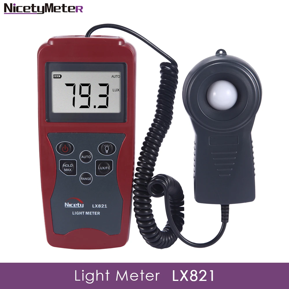 

Nicetymeter LX821 Профессиональный отдельный зонд 200000 Люкс, цифровой измеритель люкс, тестер, максимальные минимальные значения светильник мер, фо...