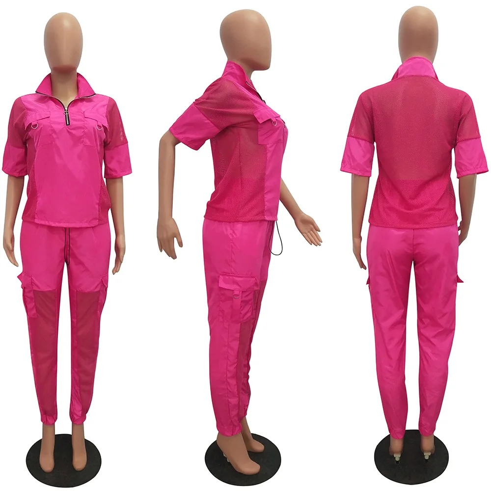 Спортивный костюм из двух предметов с прозрачной сеткой Свободный Топ на молнии