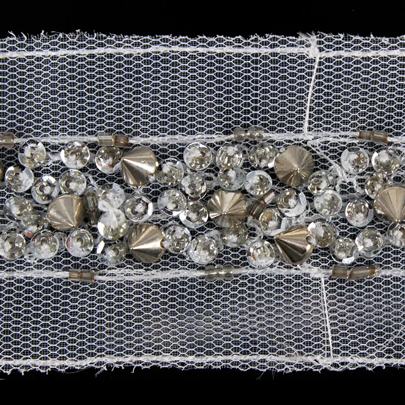 1yard Braided Beaded Sequin Rivets Trim Rhinestones Lace Ribbon Applique Decorated Bridal Dress Sewing Accessories T1555 | Дом и сад