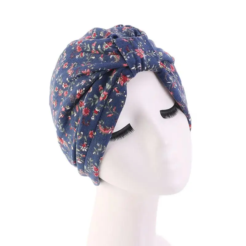 03 Navy Blue Женская шляпа с цветочным принтом, мусульманский хиджаб, химиотерапия рак, шапка, исламская шляпа от выпадения волос, головной шарф, тюрбан, атласная подкладка, внутренняя шапка, Арабская Мода - Цвет: 03 Navy Blue