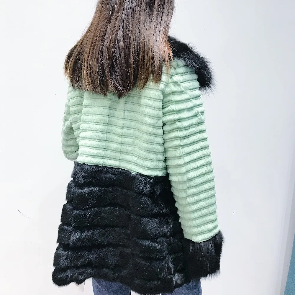 Autumn Winter New Fur Round Collar Real Rabbit Coat Medium Full And Fox collar 2018 Fashion Slim Thick Warm | Женская одежда
