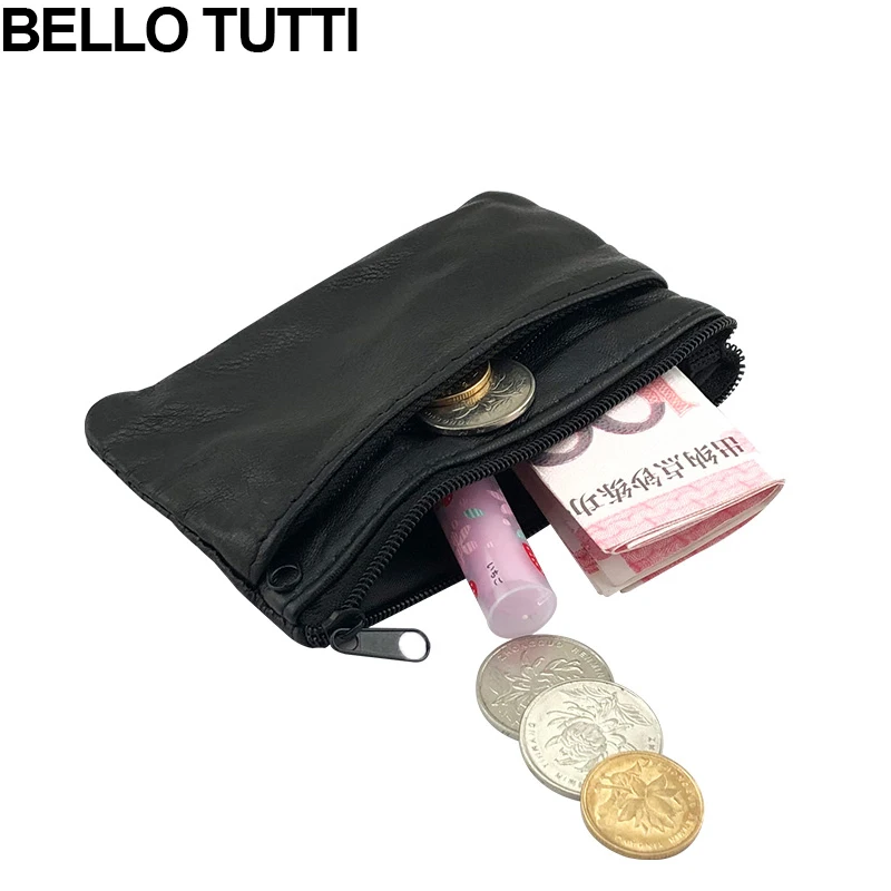 BELLO TUTTI мини-кошелек из натуральной кожи для девушек и женщин, маленький кошелек из овечьей кожи, сумка для денег и карт, сумка для подростков, черный