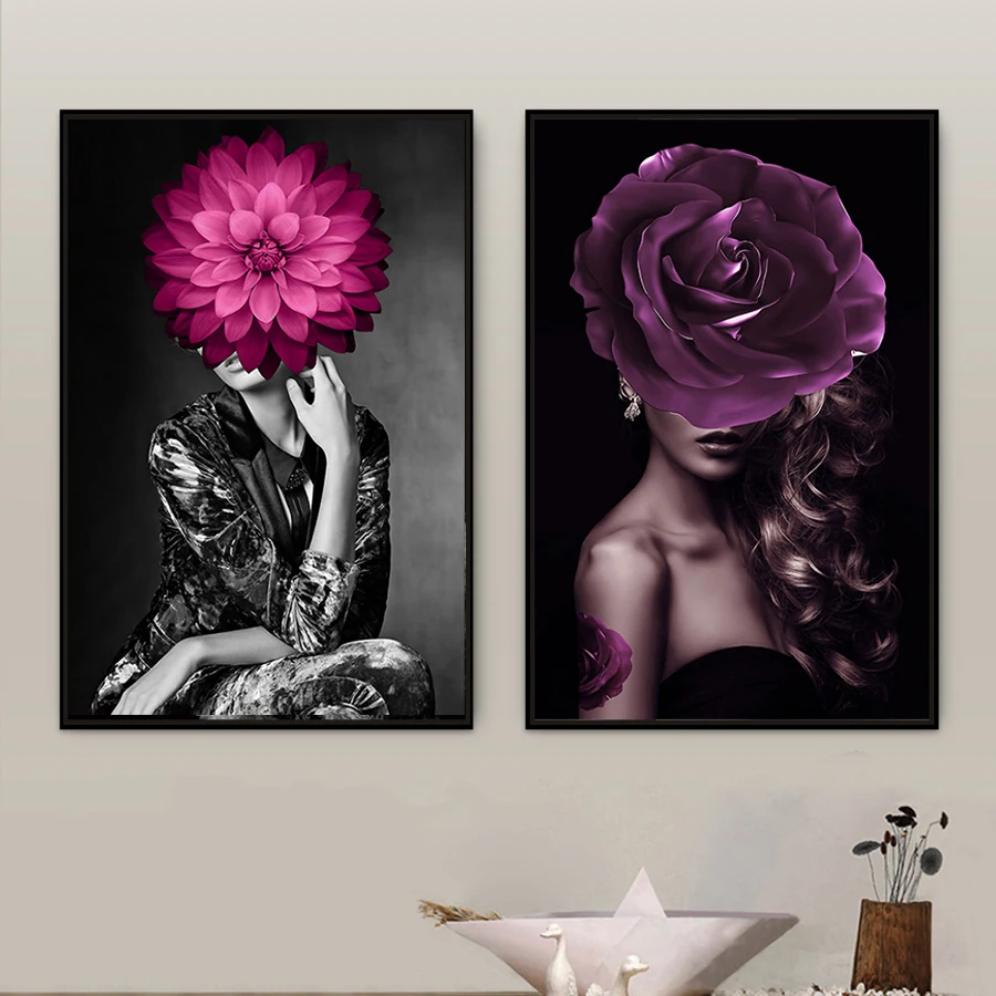 Абстрактный Рисунок Wall Art фотографии прекрасная Картина на холсте женщина Черный
