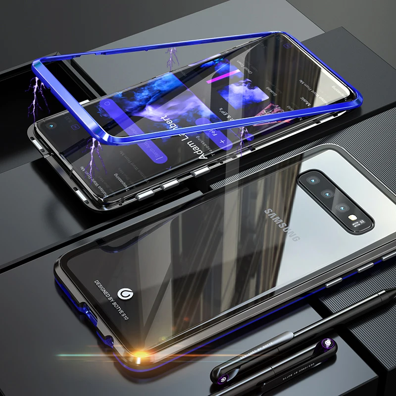 Роскошный чехол с магнитным стеклом для samsung S10 Plus S9 S8 Note 9 8 S S10e металлический бампер чехол для samsung Galaxy S10 Plus задняя крышка