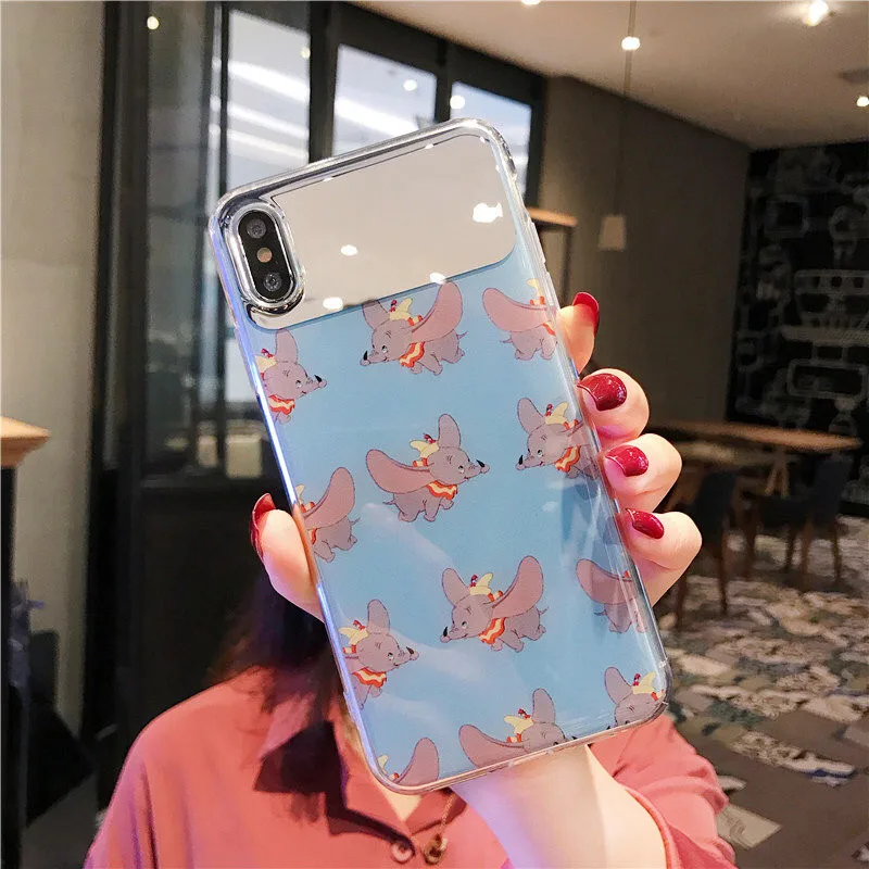 Laser edge mirror face cute Cartoon Dumbo soft shell Pink blue phone Case For Apple iphone 6 6s 7 8 Plus X XS XR MAX epoxy |
