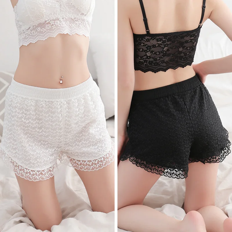 New Sexy Eyelash Lace Safety Pants Anti Emptied Three-point Fashion Silk Outer Wear Female Women Summer | Женская одежда