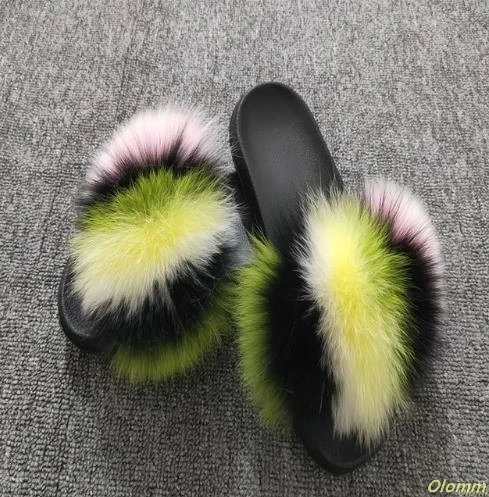 fox hair Женские летние шлепанцы с натуральным лисьим мехом; женские нескользящие тапочки с пушистым мехом; женские меховые тапочки; милые женские плюшевые шлепанцы с лисьим мехом; Лидер продаж - Цвет: fox hair