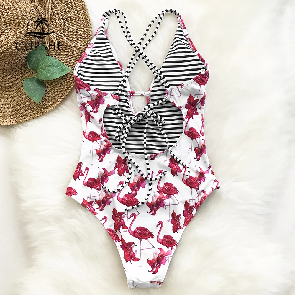 Слитный купальник CUPSHE Flamingo Free To Fly женский с глубоким треугольным вырезом на