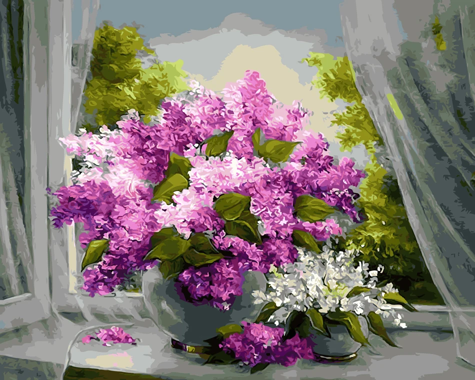 Картина по номерам на окно без рамки 40 х50 см|diy painting|painting diyflower painting |