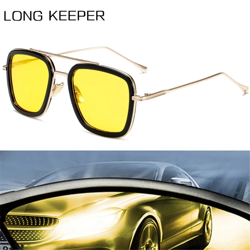 

Men's Square Night Vision Sunglassses Men Women Yellow Lens Tony Stark Iron Man Driving Glasses Male Retro UV400 Eyeglasses