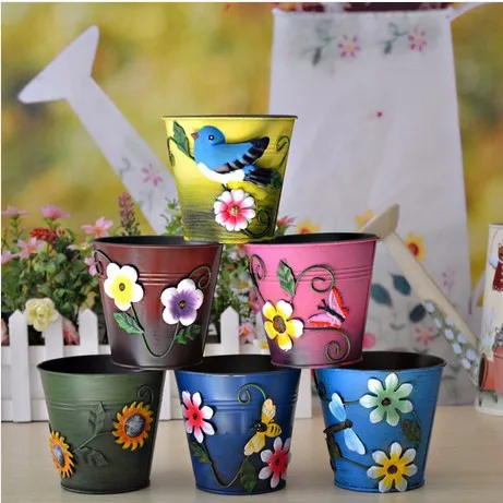

Three-dimensional applique metal bucket rustic flower barrels home decoration D-26 6pcs/lot