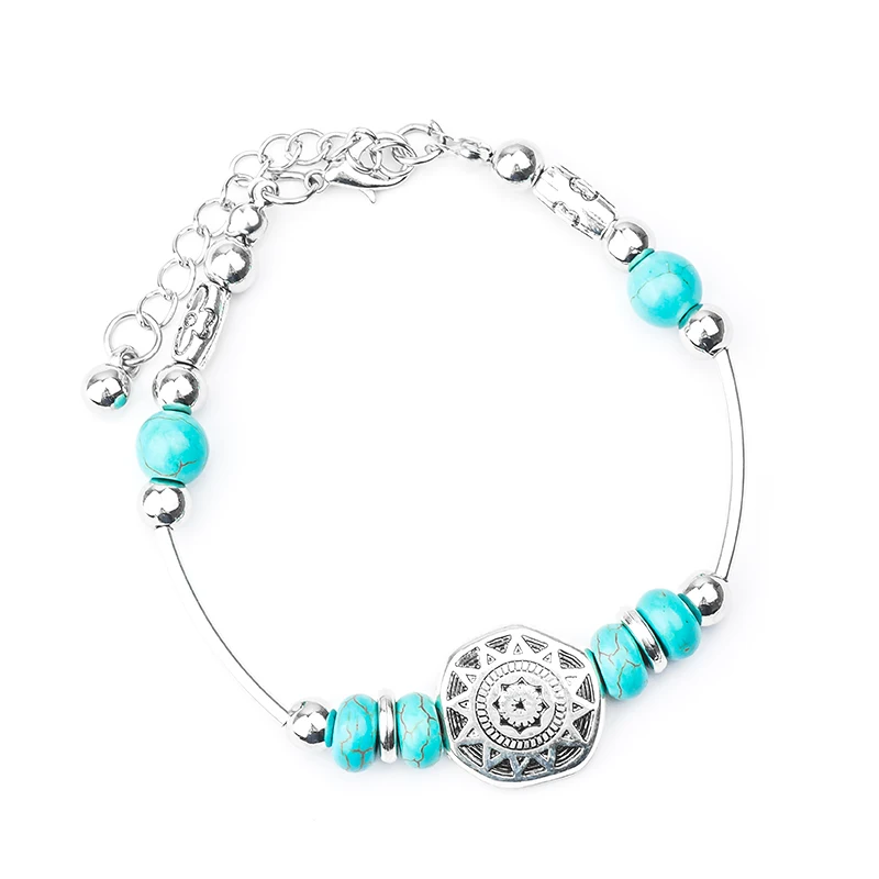 L102 SHUANGR Boho винтажные браслеты с бирюзой для женщин бабочка бусина черепаха ручной браслет с подвеской браслет модные украшения - Окраска металла: L102