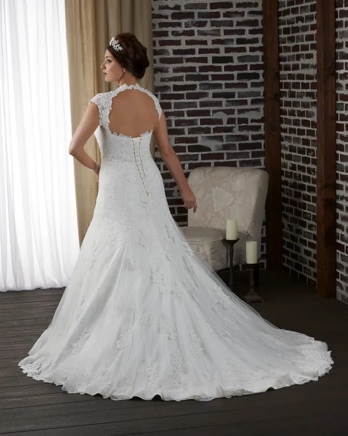 

Plus size mermaid wedding dresses V-neck cap sleevel appliques beaded backless VESTIDO DE NOIVA robe de mariage HS744