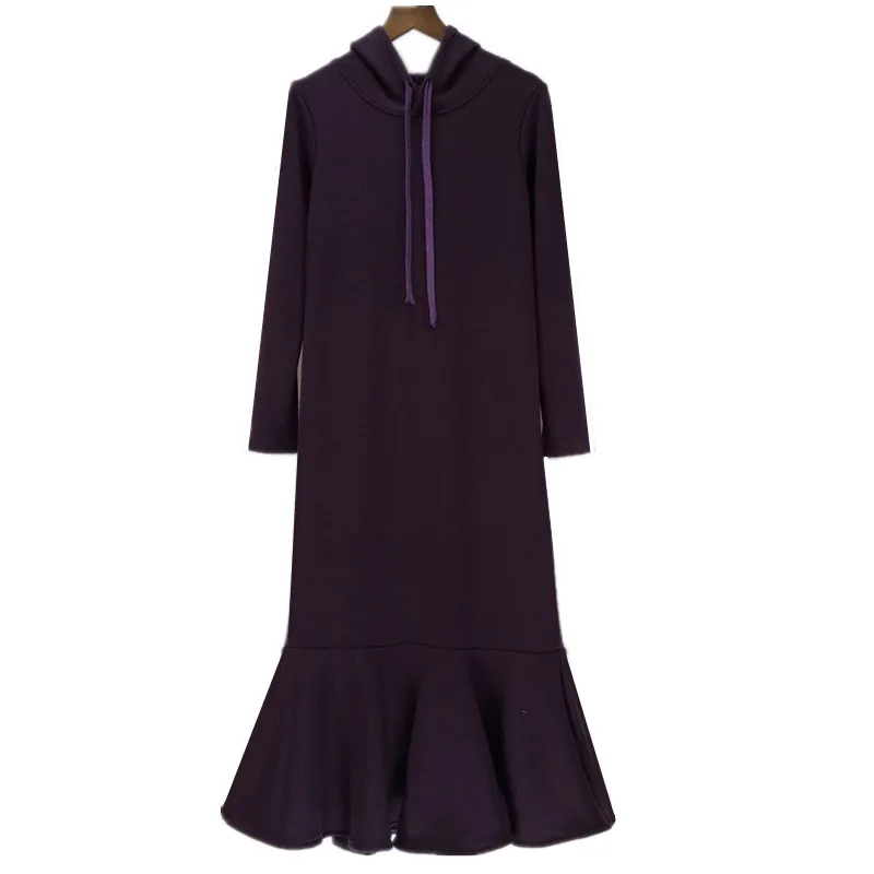 -Женское весенне-осеннее платье-толстовка с капюшоном бархатное зимнее платье